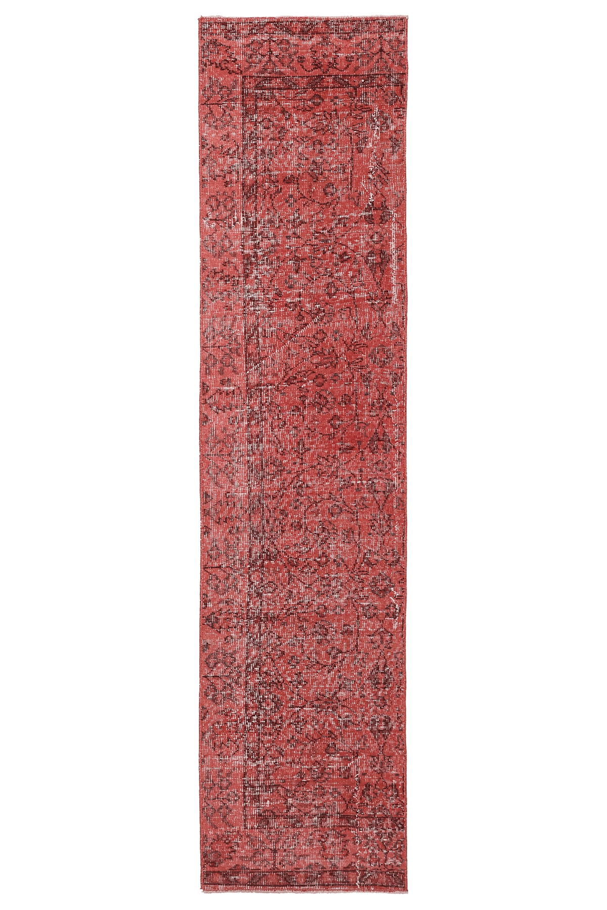 Vintage Isparta Turkish Runner Rug 1x8 ft — Red Overdyed