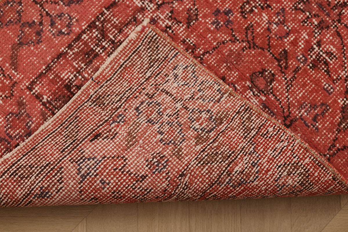 Vintage Isparta Turkish Runner Rug 1x8 ft — Red Overdyed