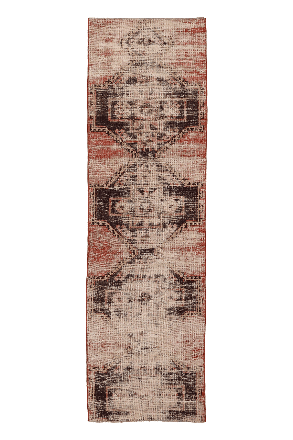 Vintage Malatya Turkish Runner Rug 2x9 ft — Red & Brown Distressed
