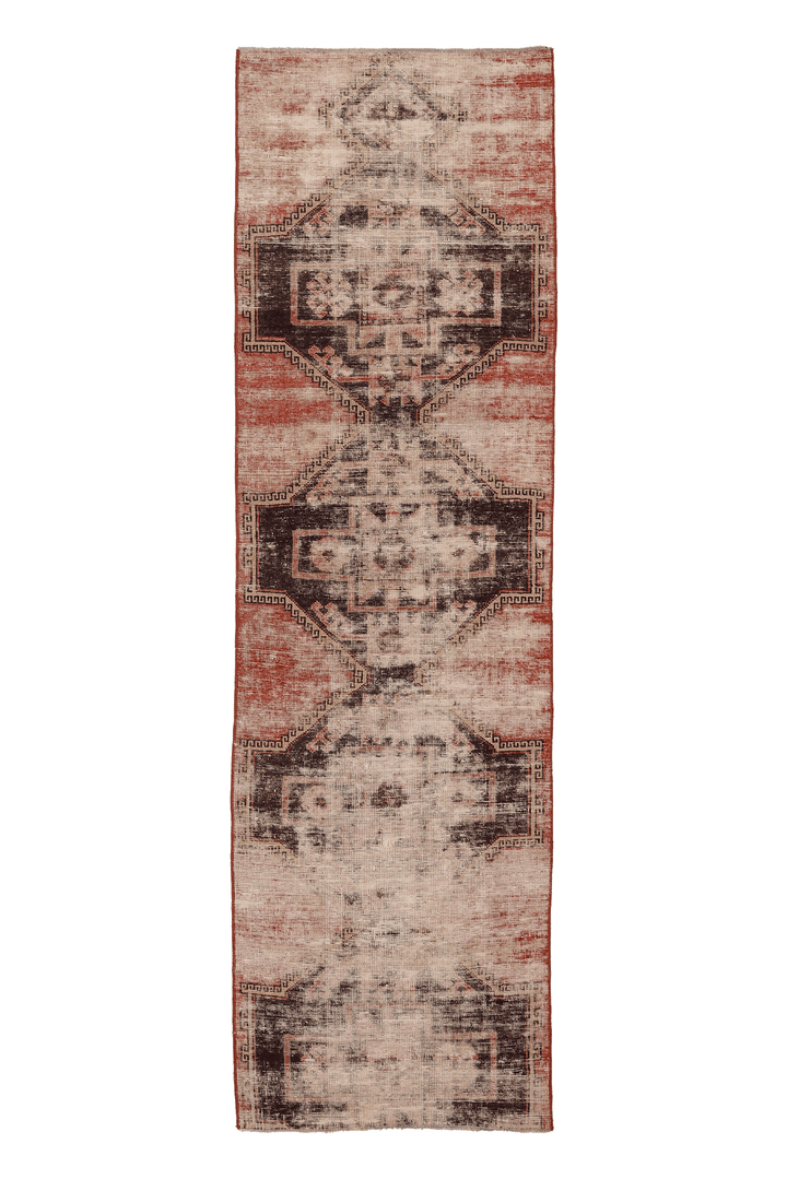 Vintage Malatya Turkish Runner Rug 2x9 ft — Red & Brown Distressed