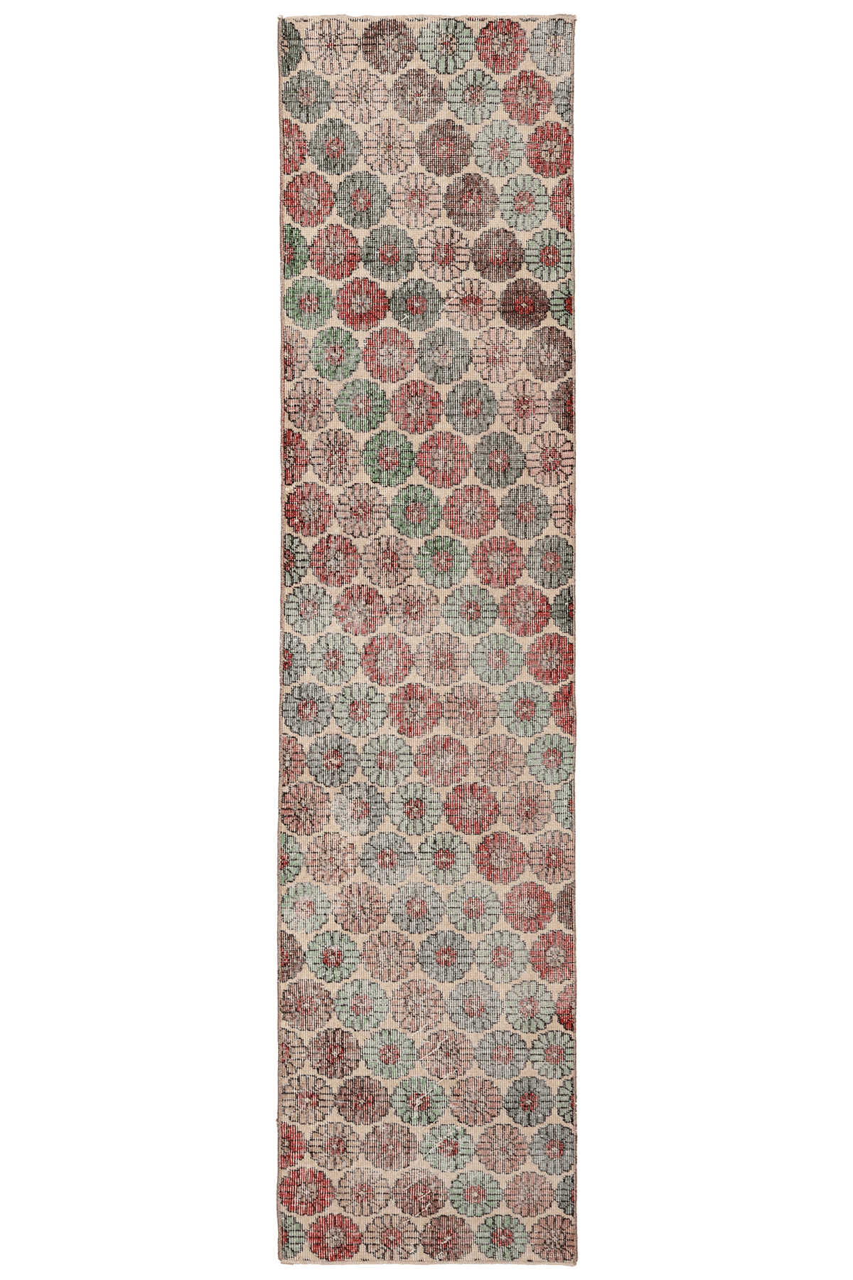 Vintage Isparta Turkish Runner Rug 2x9 ft — Beige & Pink Floral