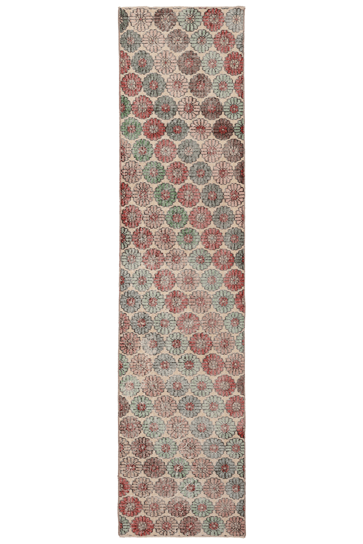 Vintage Isparta Turkish Runner Rug 2x9 ft — Beige & Pink Floral