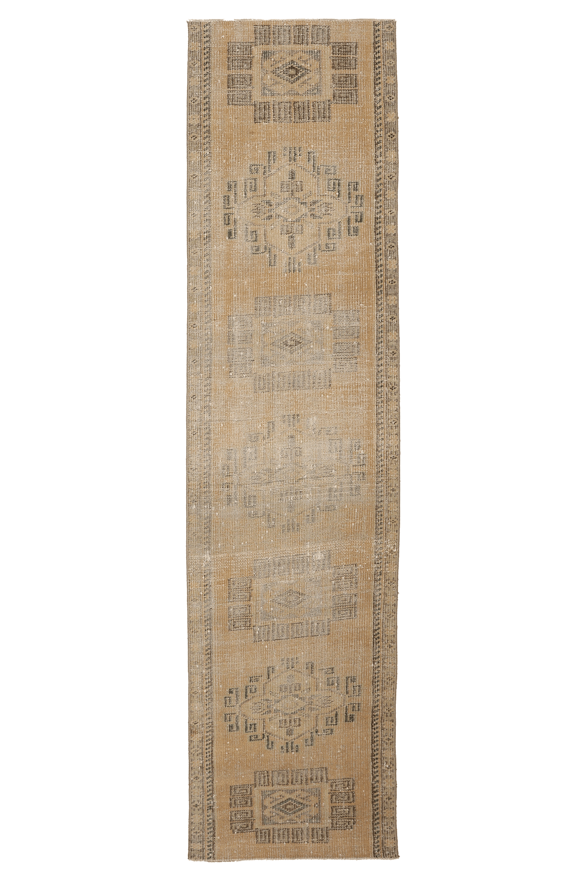 Vintage Manisa Turkish Runner Rug 2x9 ft — Beige & Brown Geometric