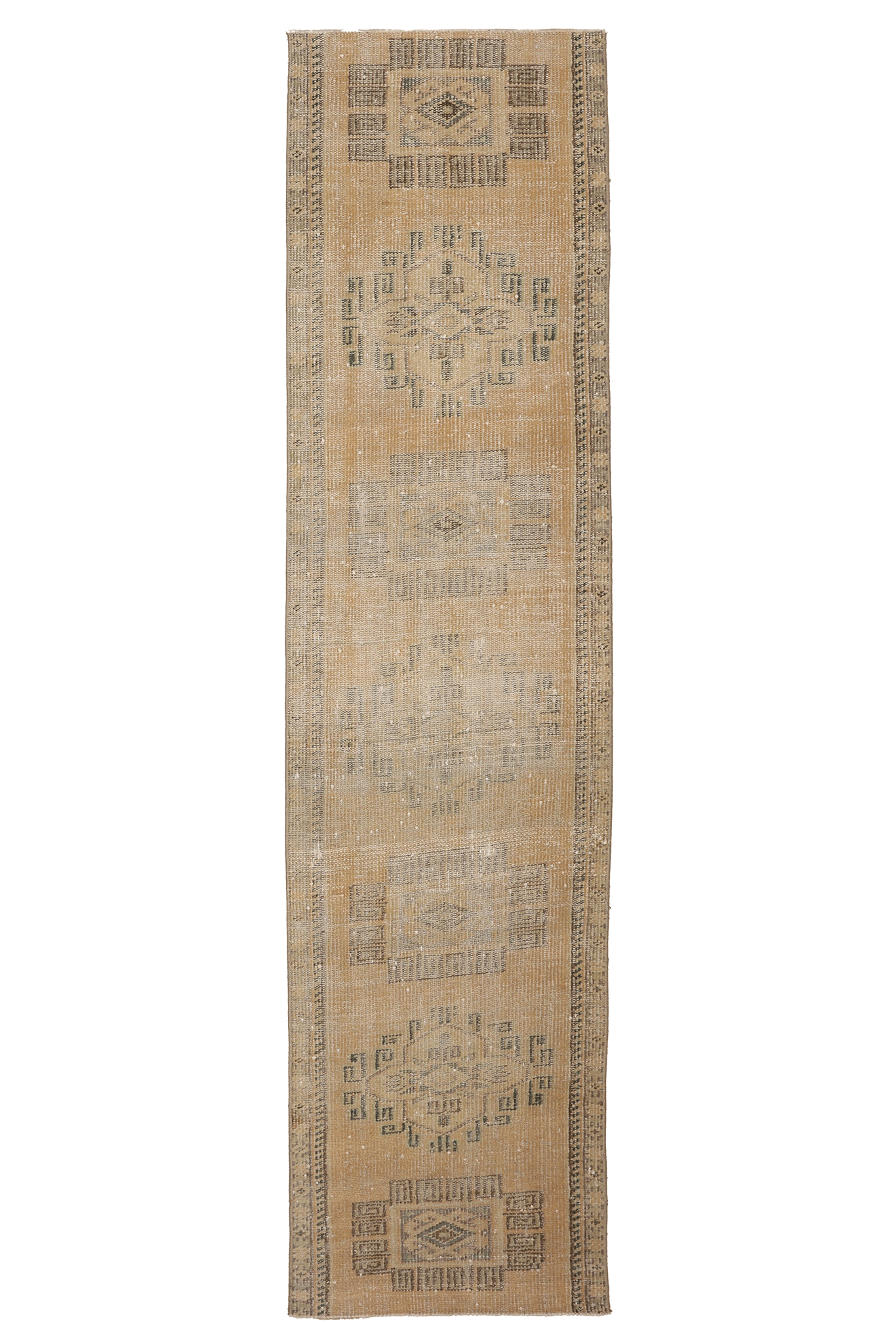 Vintage Manisa Turkish Runner Rug 2x9 ft — Beige & Brown Geometric