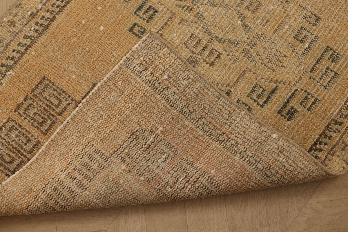 Vintage Manisa Turkish Runner Rug 2x9 ft — Beige & Brown Geometric