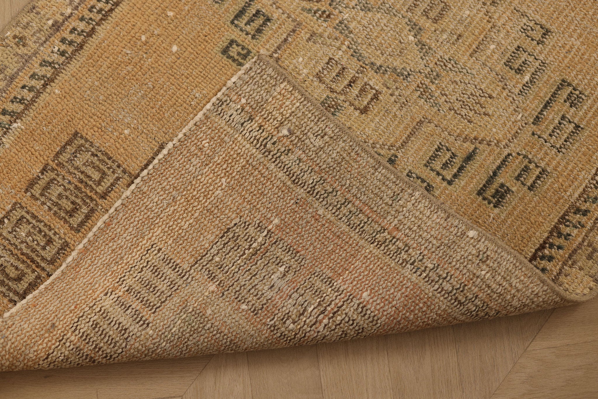Vintage Manisa Turkish Runner Rug 2x9 ft — Beige & Brown Geometric