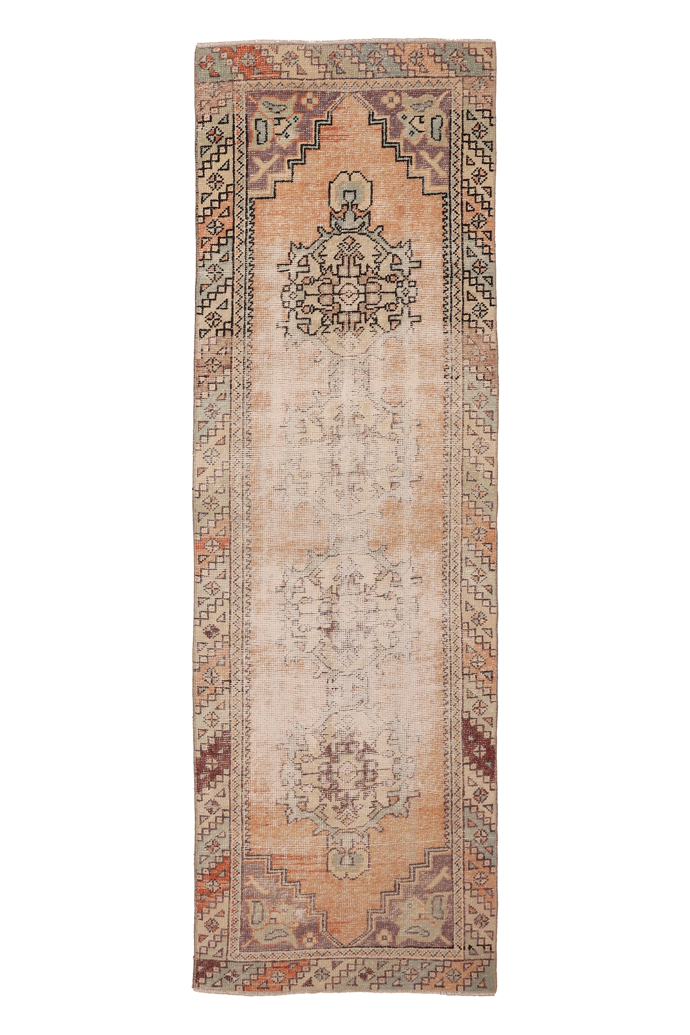 Vintage Niğde Turkish Runner Rug 2x8 ft — Beige & Orange Distressed