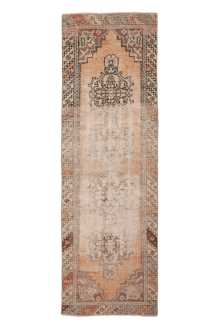 Vintage Niğde Turkish Runner Rug 2x8 ft — Beige & Orange Distressed