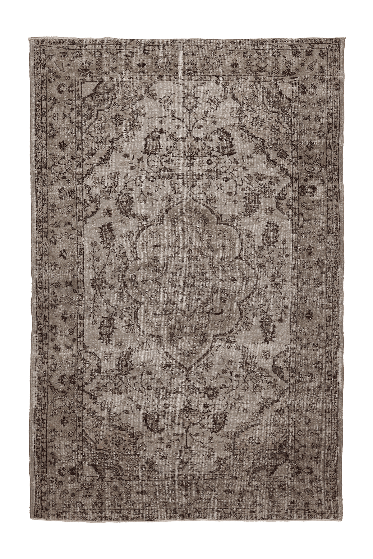 Vintage Isparta Turkish Area Rug 7x10 ft — Gray & Brown Floral