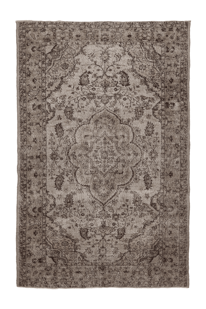Vintage Isparta Turkish Area Rug 7x10 ft — Gray & Brown Floral