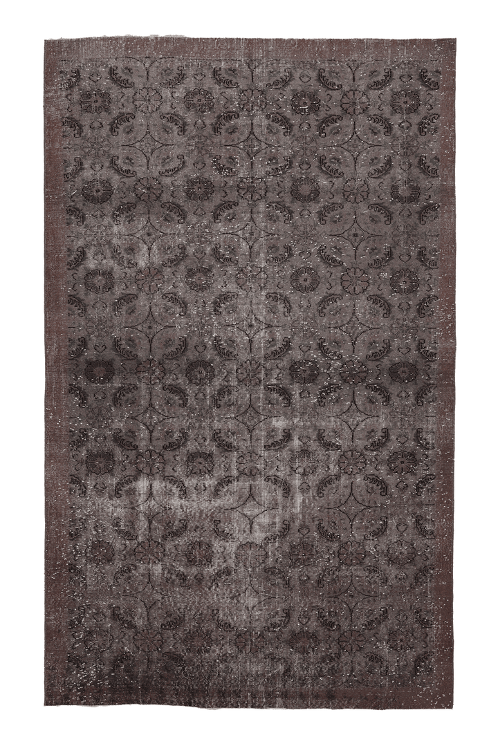 Vintage Manisa Turkish Area Rug 6x10 ft — Brown & Gray Floral