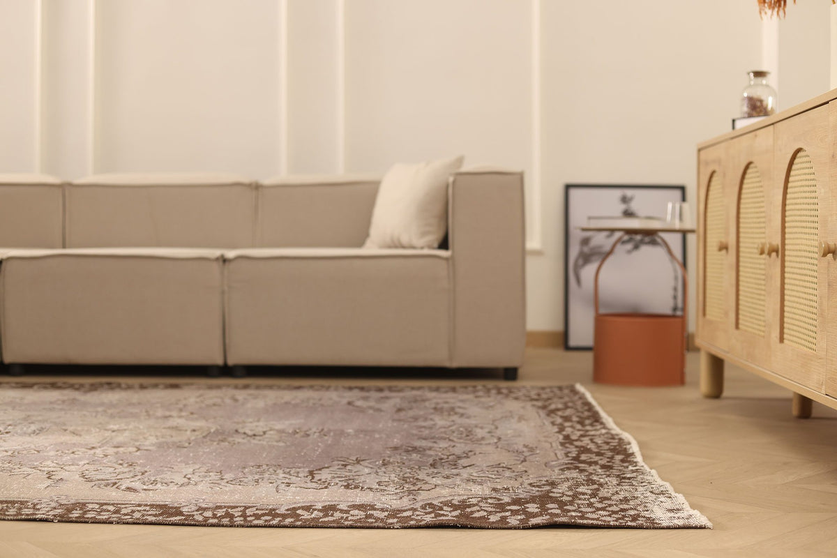 Vintage Isparta Turkish Area Rug 6x10 ft — Brown & Beige Floral