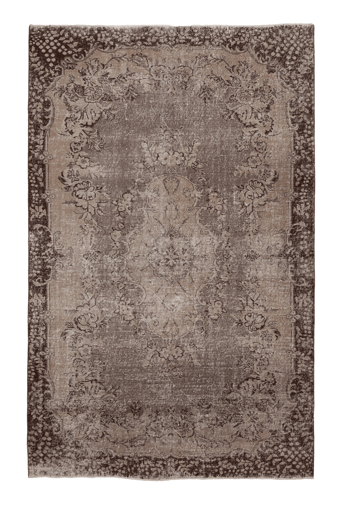 Vintage Isparta Turkish Area Rug 6x10 ft — Brown & Beige Floral