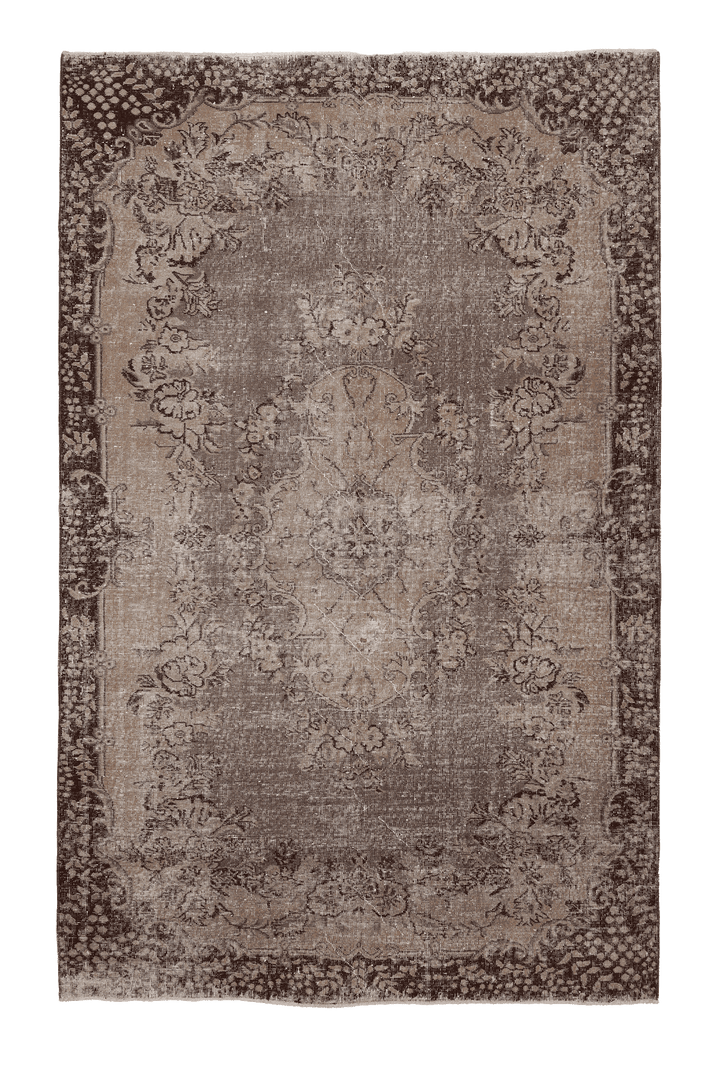 Vintage Isparta Turkish Area Rug 6x10 ft — Brown & Beige Floral