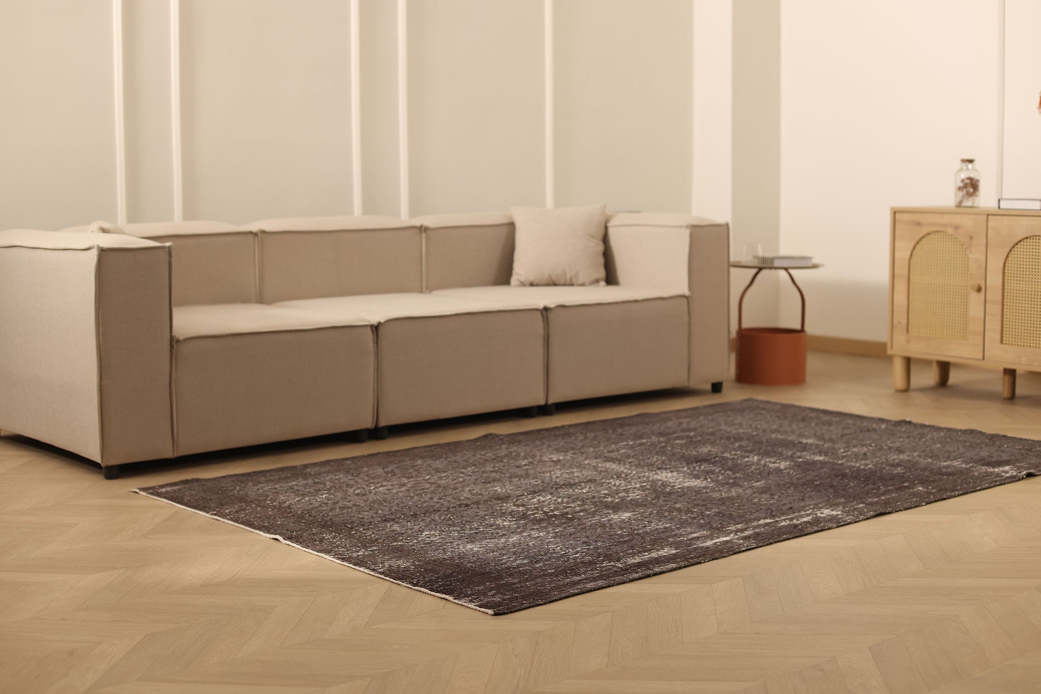 Vintage Isparta Turkish Area Rug 5x8 ft — Gray & Brown Overdyed (No. 35028)