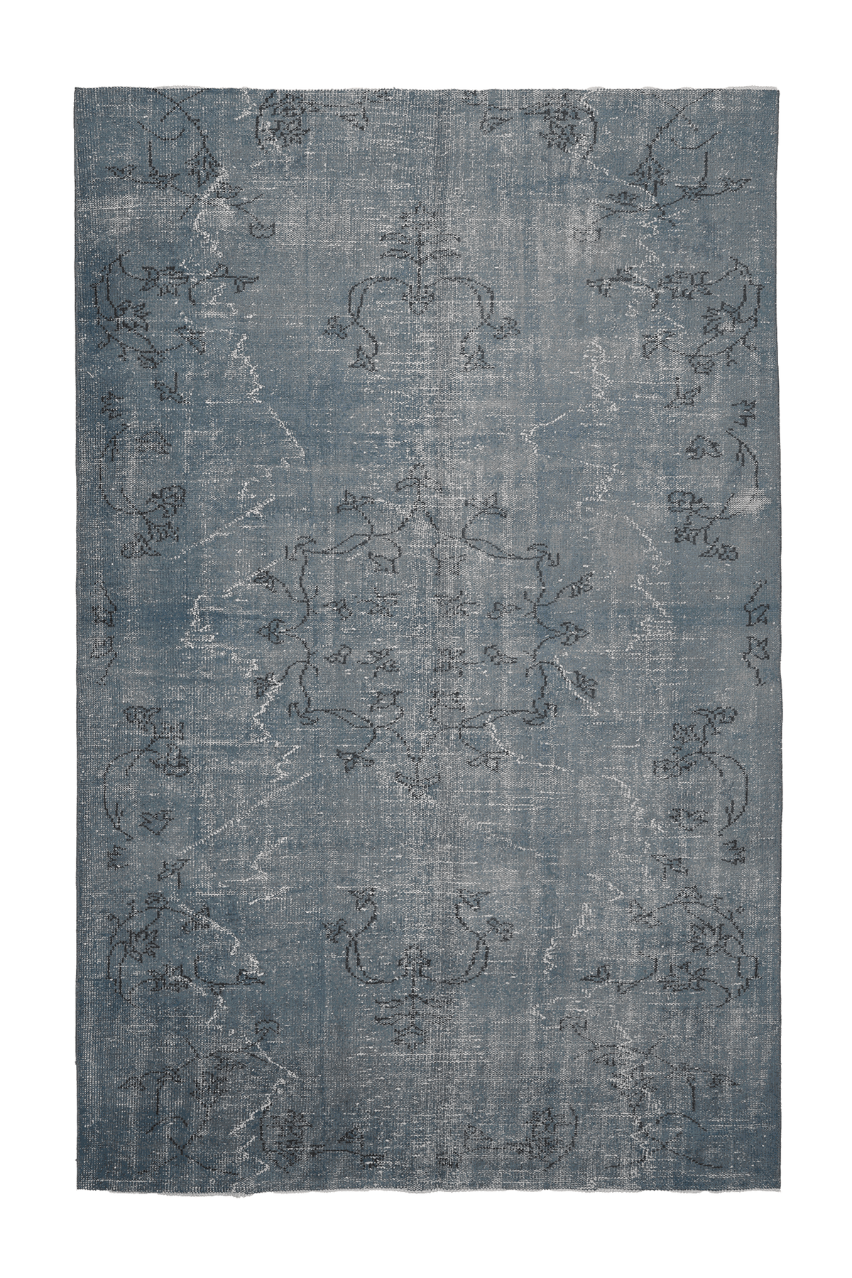 Vintage Isparta Turkish Area Rug 6x9 ft — Blue & Gray Floral