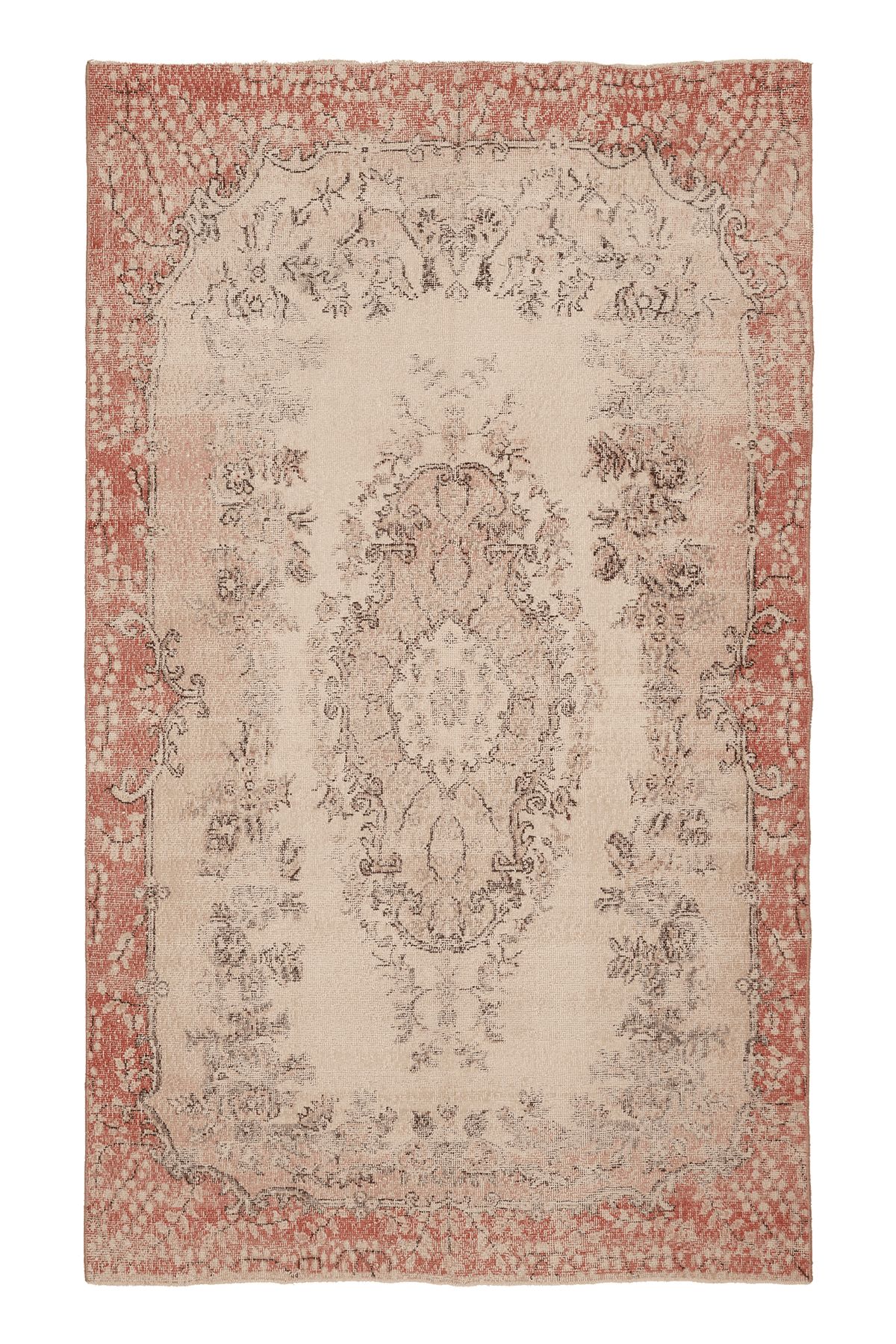 Vintage Isparta Turkish Area Rug 5x9 ft — Beige & Red Floral