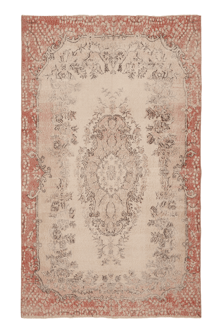 Vintage Isparta Turkish Area Rug 5x9 ft — Beige & Red Floral