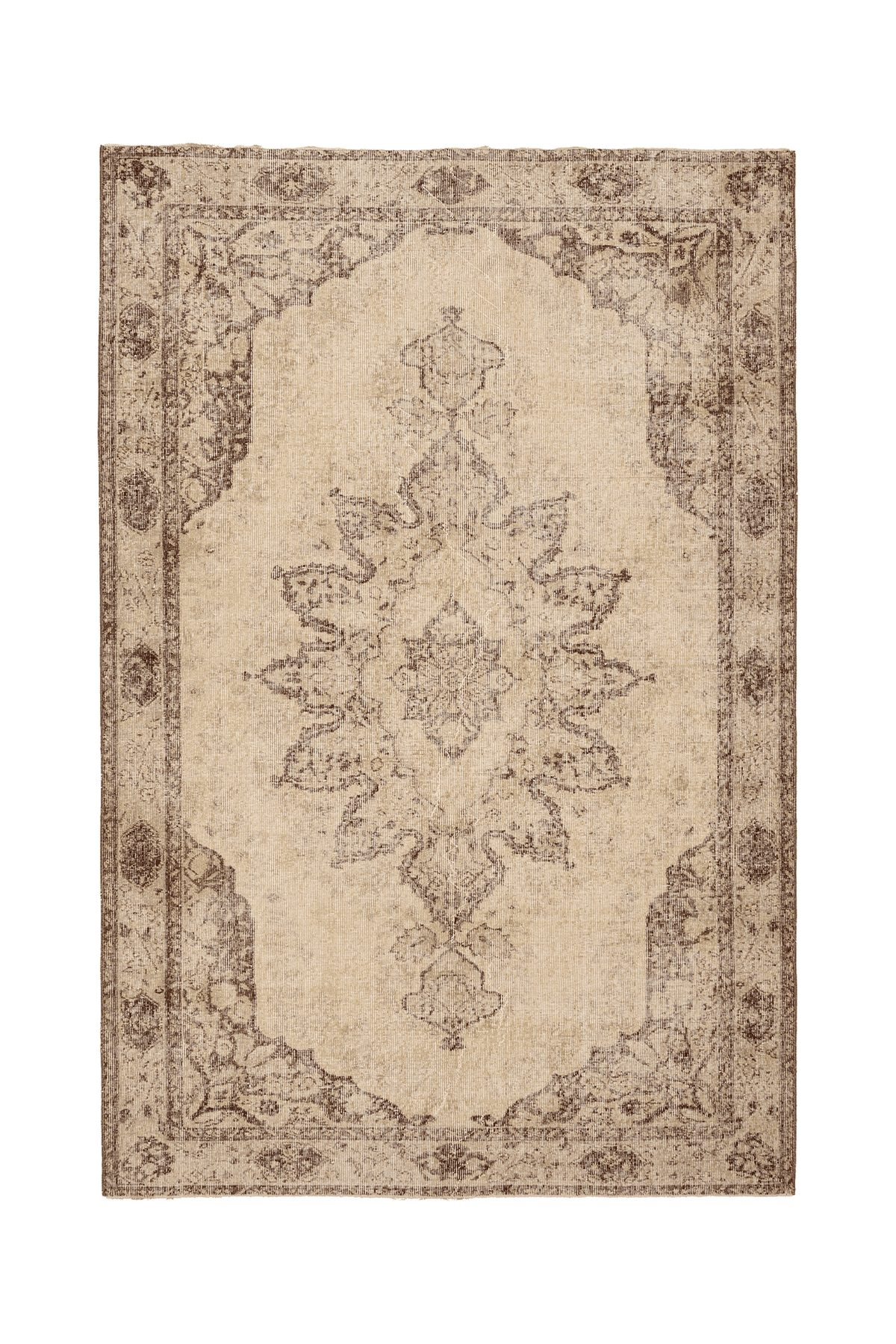 Vintage Isparta Turkish Area Rug 6x9 ft — Beige & Brown Floral