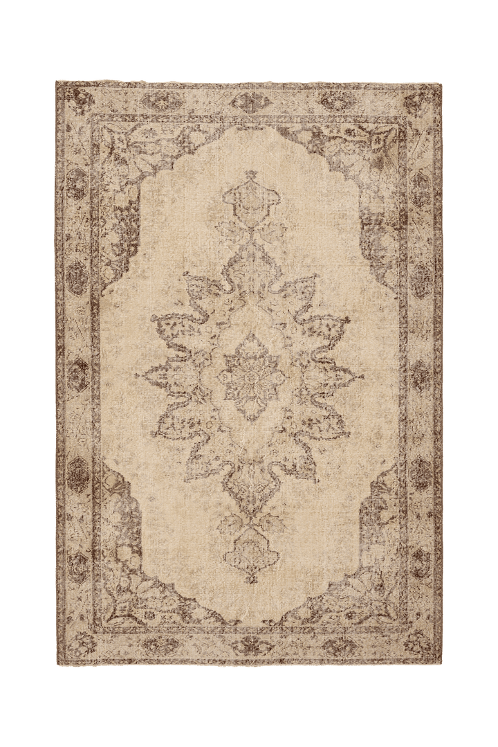 Vintage Isparta Turkish Area Rug 6x9 ft — Beige & Brown Floral