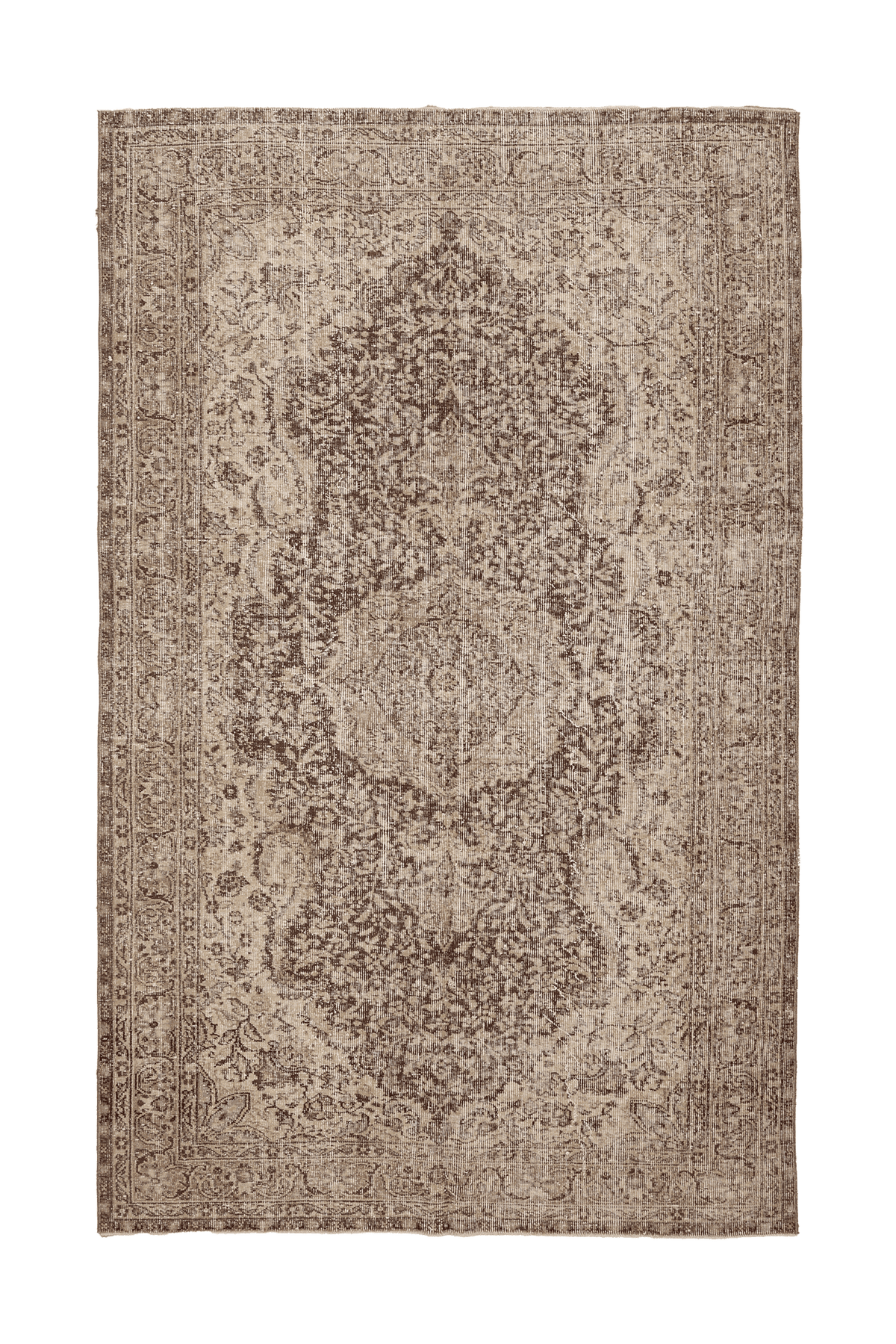 Vintage Isparta Turkish Area Rug 5x9 ft — Beige & Brown Floral