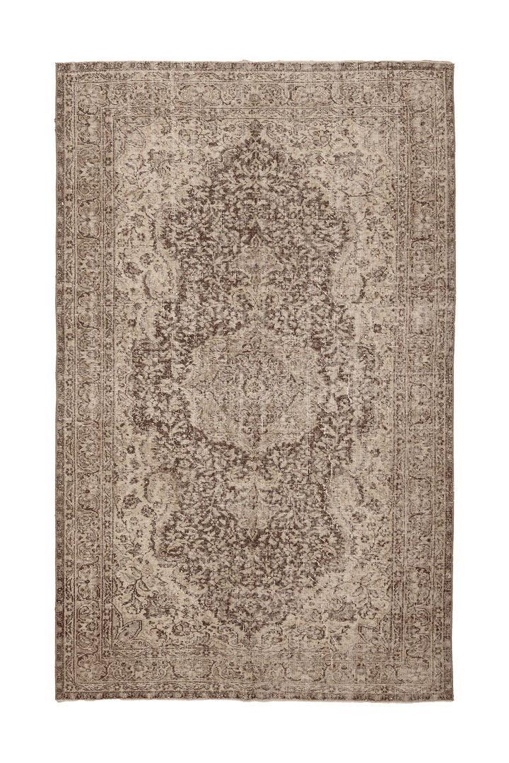 Vintage Isparta Turkish Area Rug 5x9 ft — Beige & Brown Floral