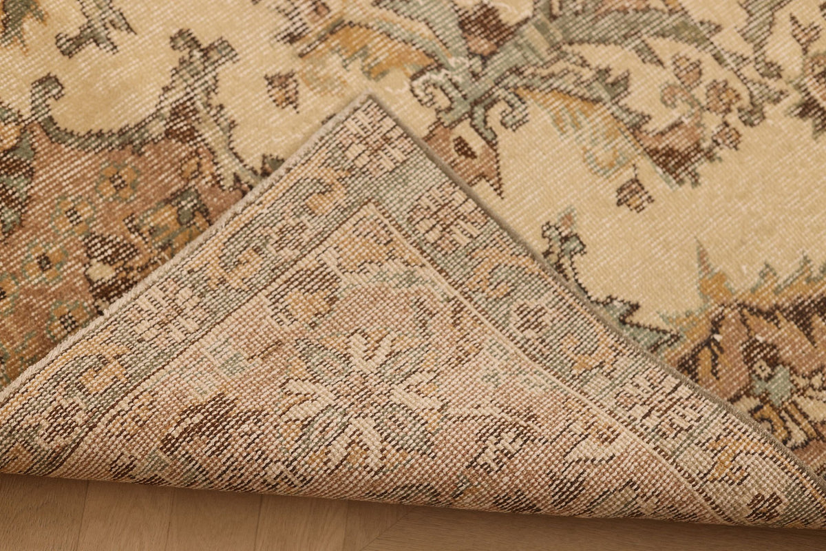 Vintage Isparta Turkish Area Rug 6x10 ft — Beige & Brown Floral