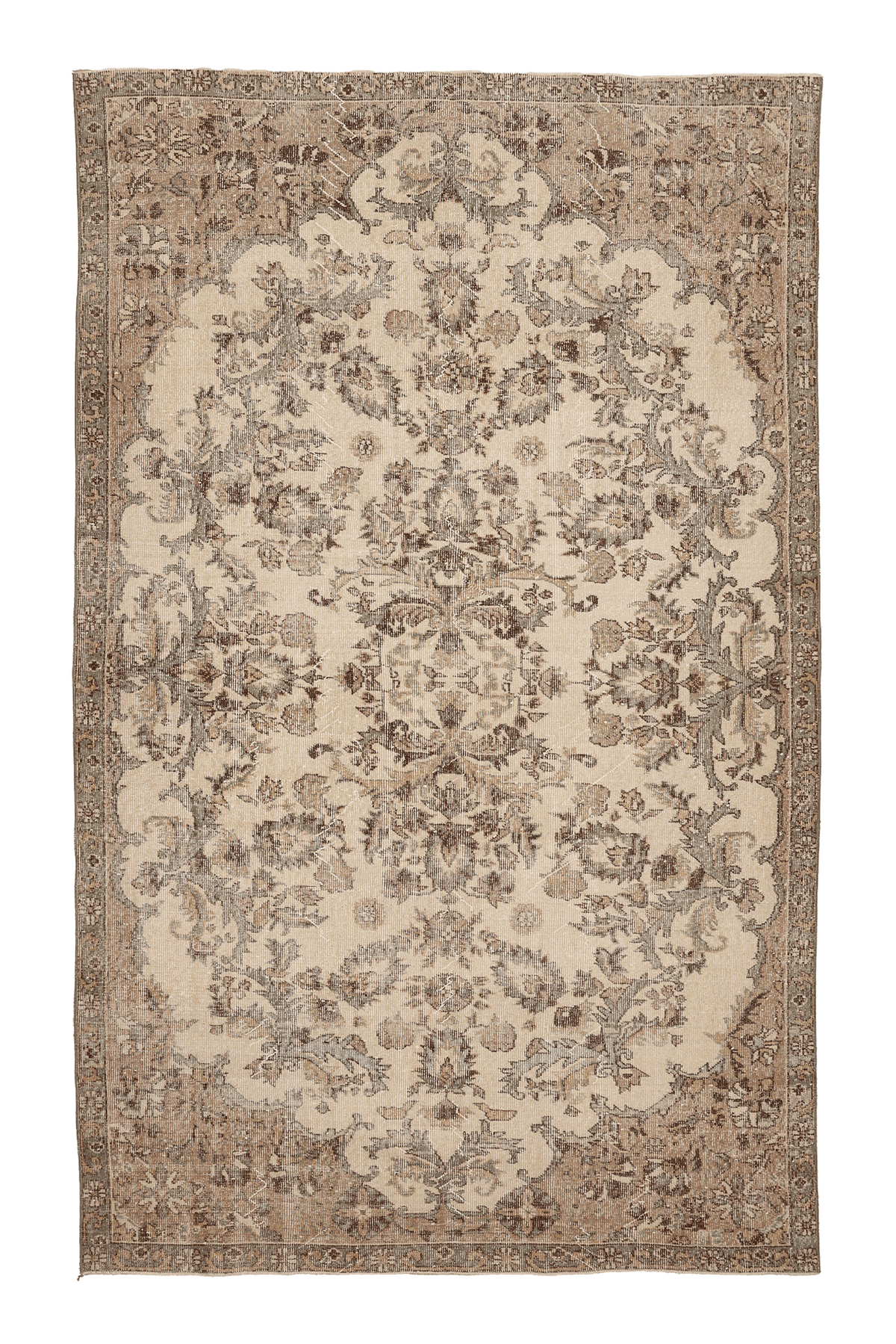 Vintage Isparta Turkish Area Rug 6x10 ft — Beige & Brown Floral