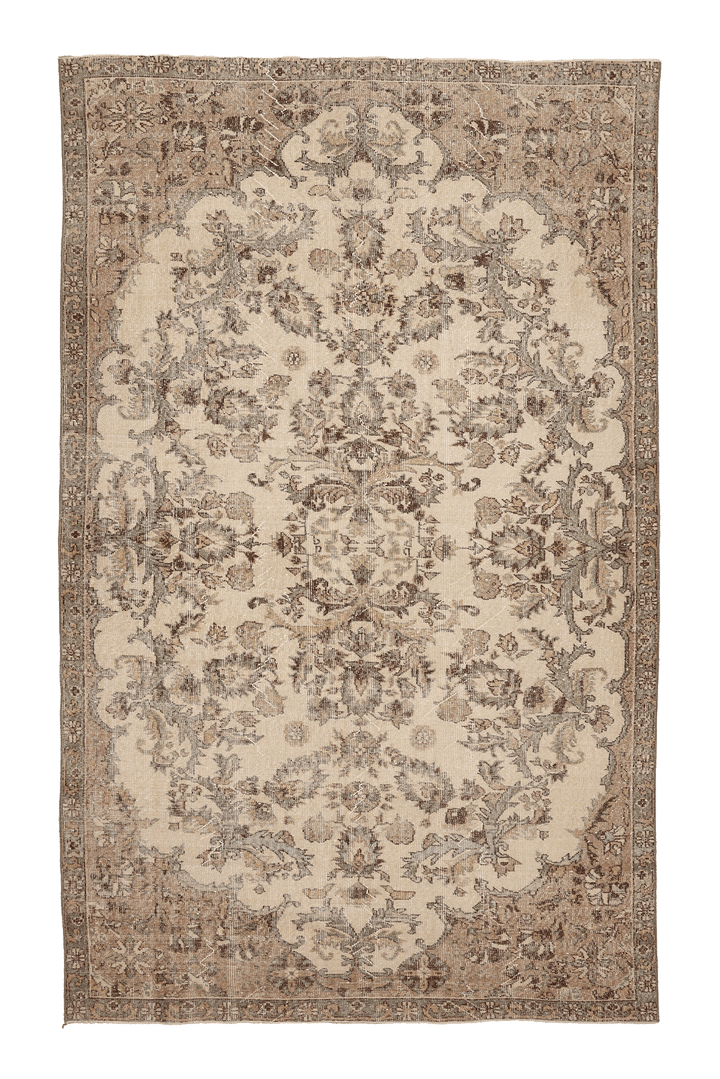 Vintage Isparta Turkish Area Rug 6x10 ft — Beige & Brown Floral