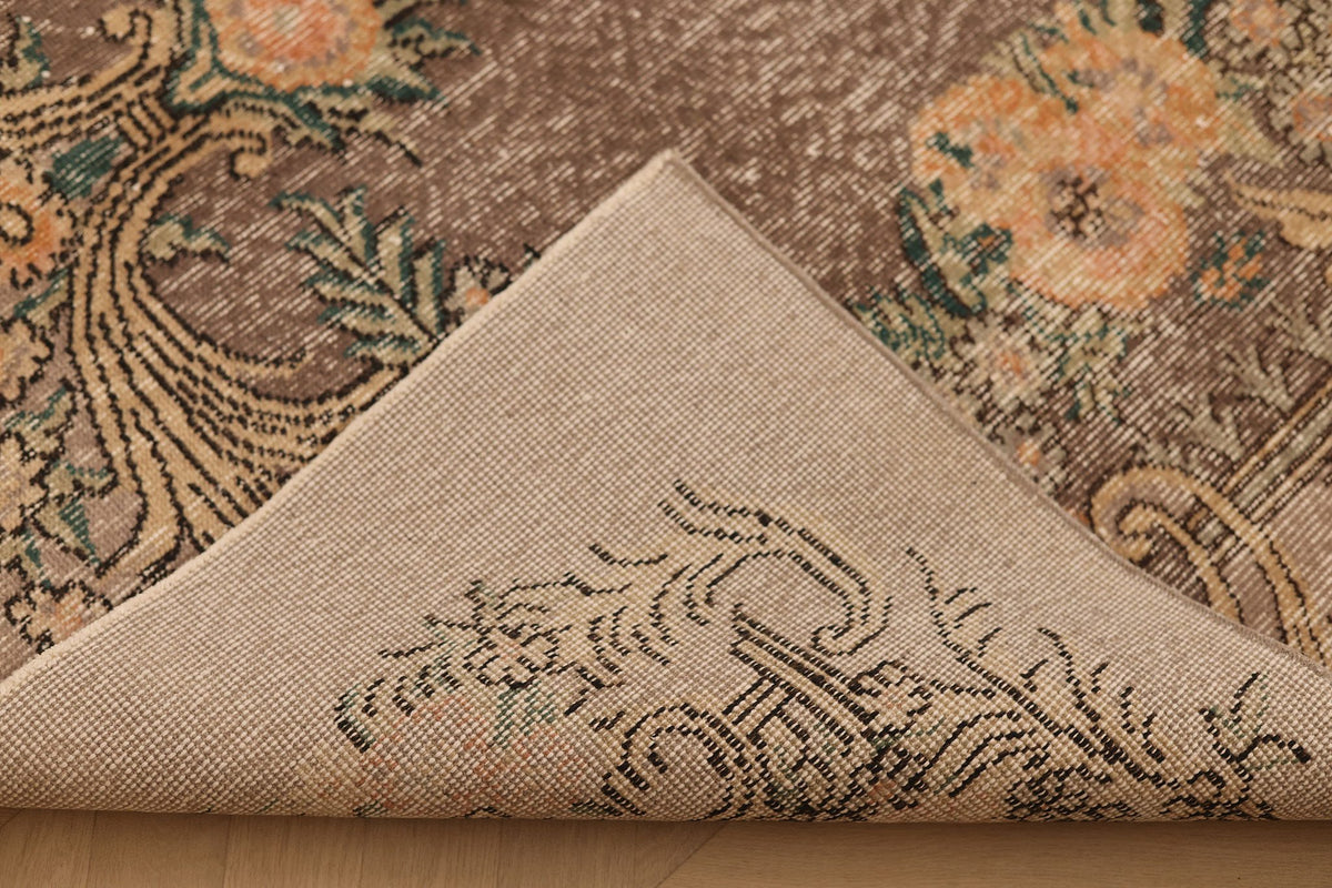 Vintage Isparta Turkish Area Rug 5x9 ft — Brown & Green Floral