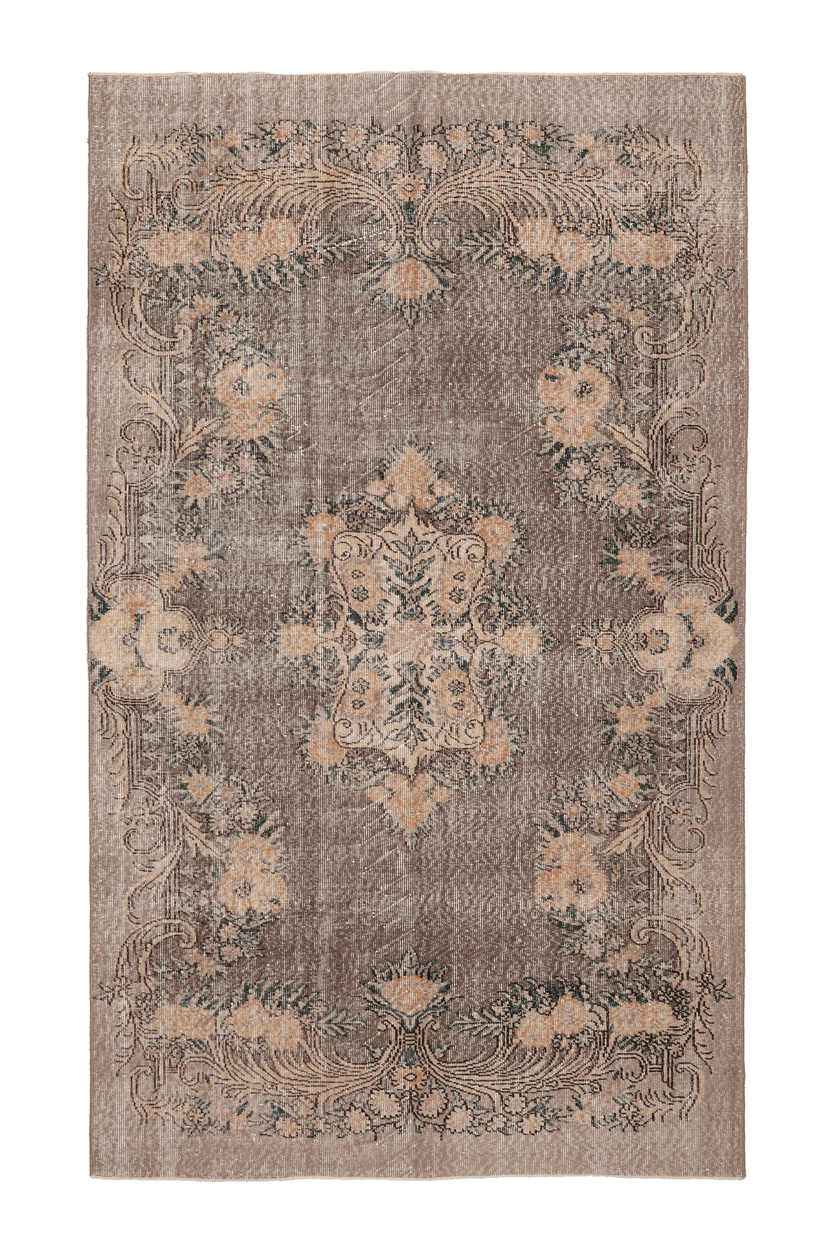 Vintage Isparta Turkish Area Rug 5x9 ft — Brown & Green Floral