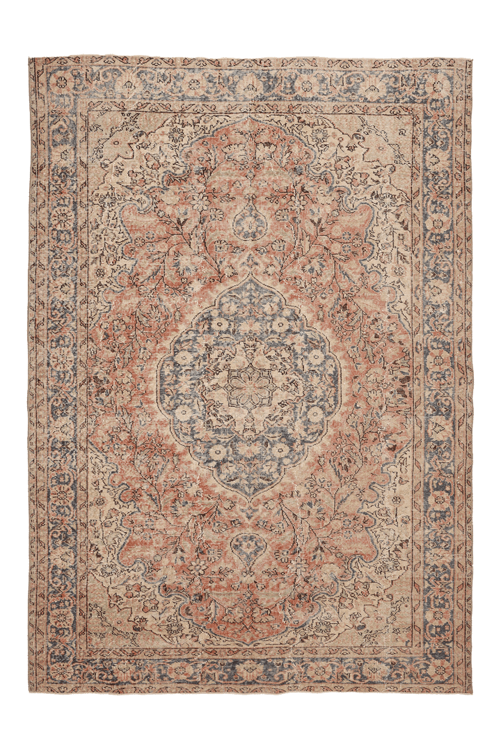 Vintage Isparta Turkish Area Rug 7x9 ft — Beige & Red Floral