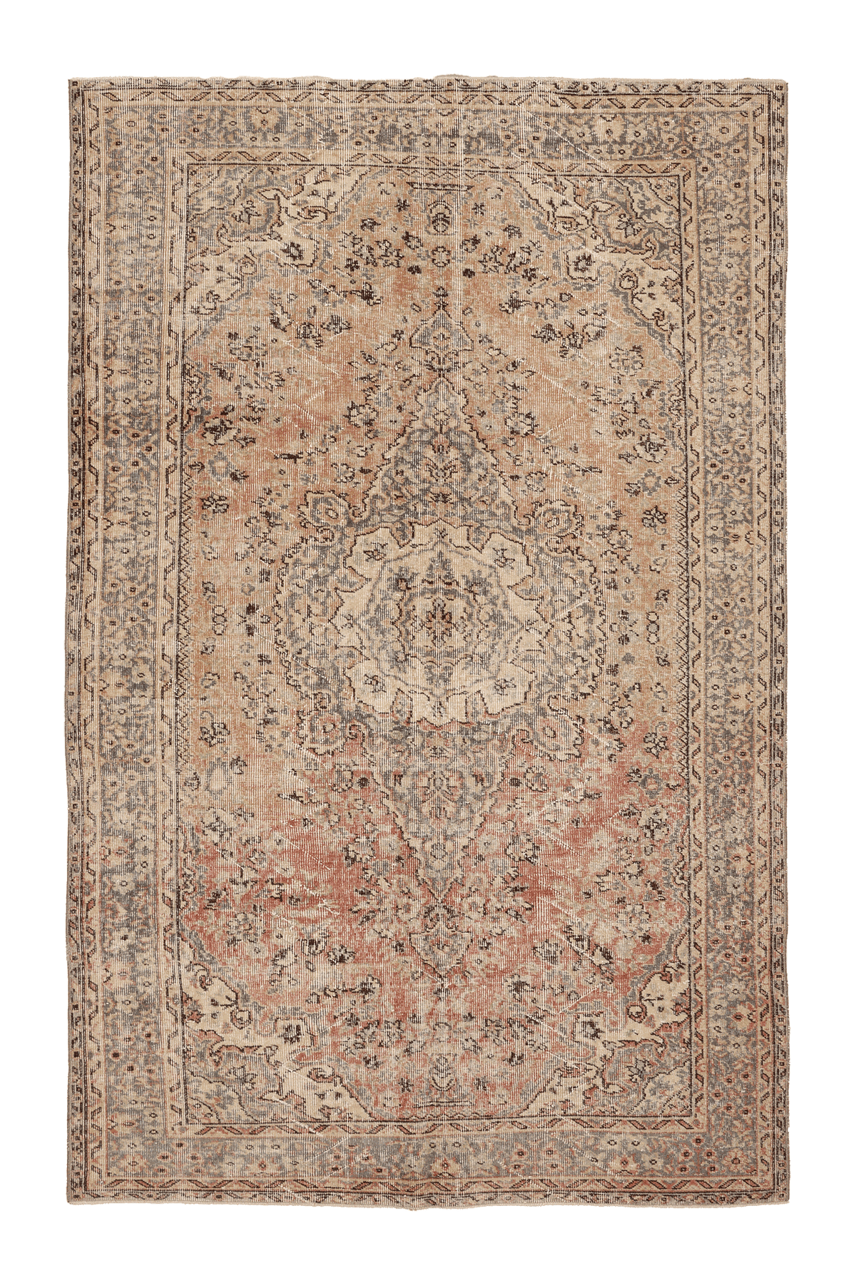 Vintage Isparta Turkish Area Rug 6x9 ft — Beige & Red Floral