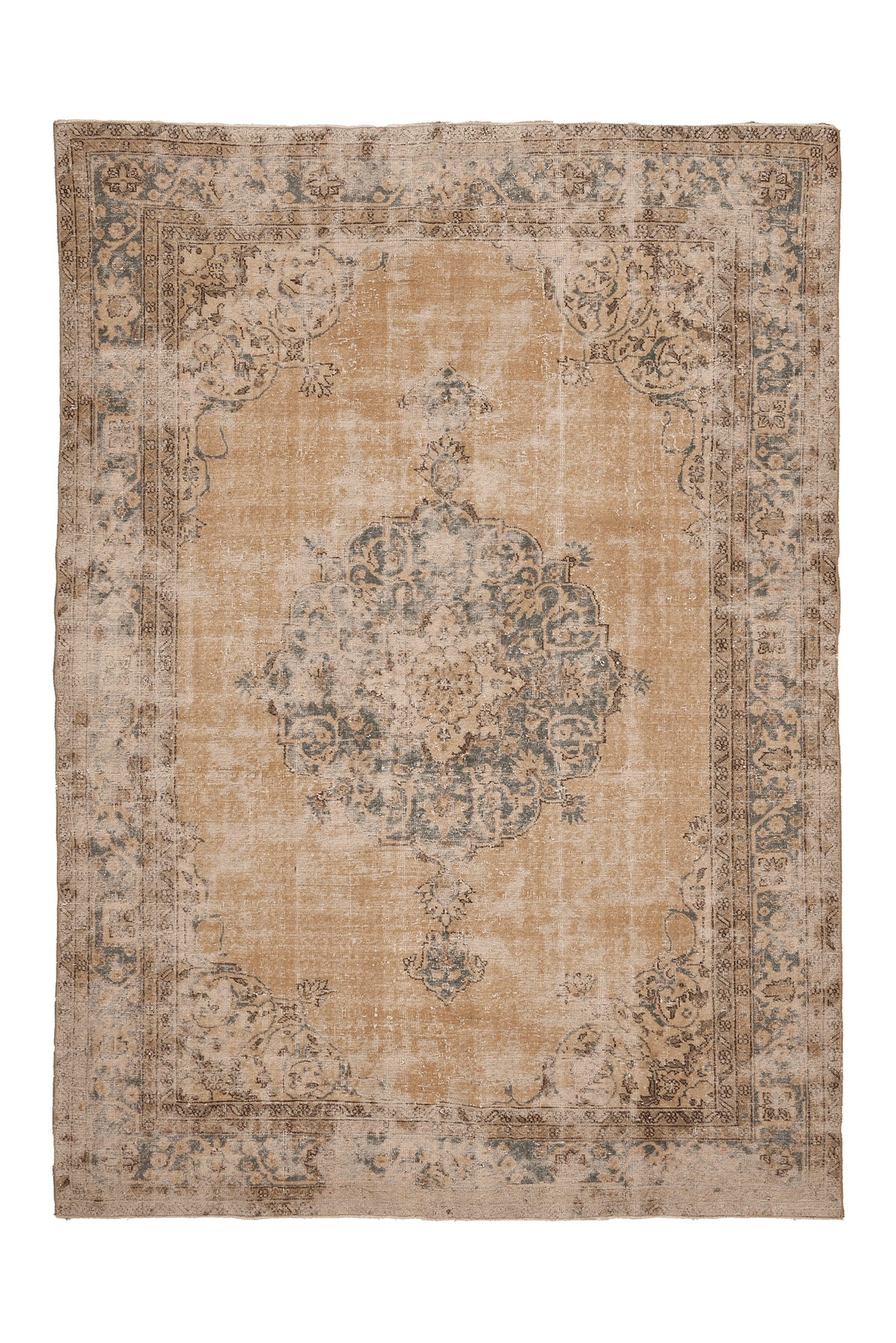Vintage Isparta Turkish Area Rug 7x10 ft — Beige & Brown Floral