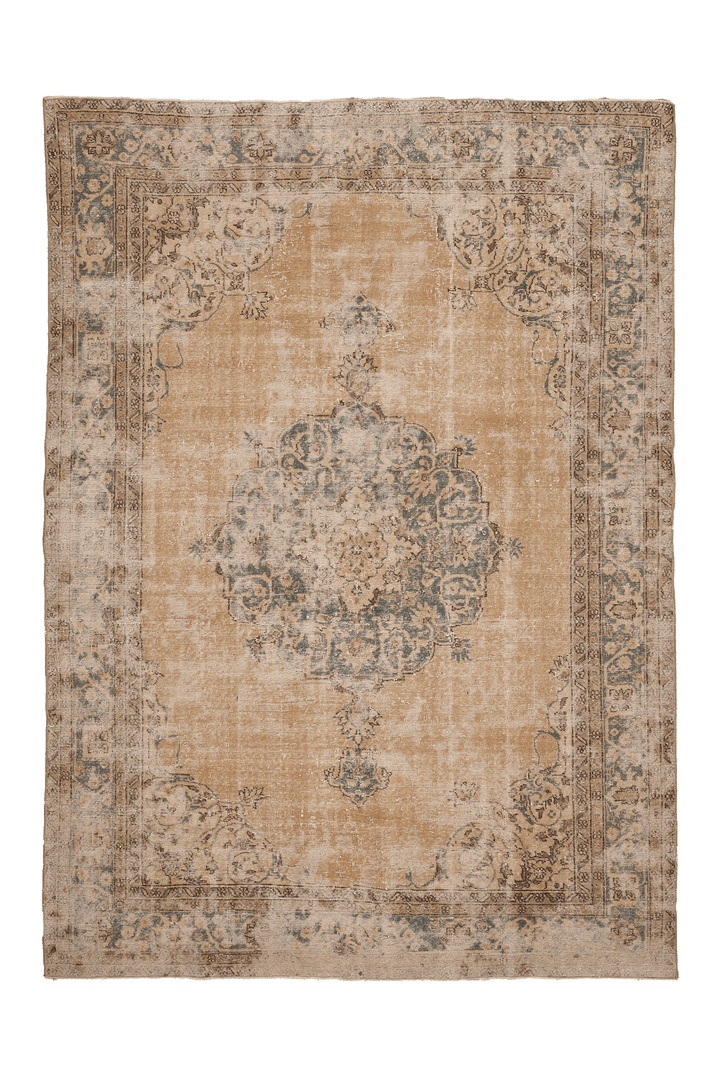 Vintage Isparta Turkish Area Rug 7x10 ft — Beige & Brown Floral