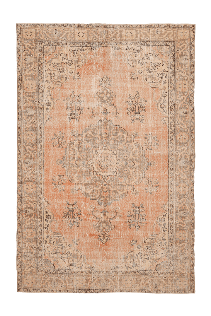 Vintage Isparta Turkish Area Rug 6x10 ft — Orange & Beige Floral