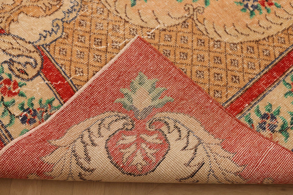Vintage Isparta Turkish Area Rug 5x9 ft — Orange & Red Floral