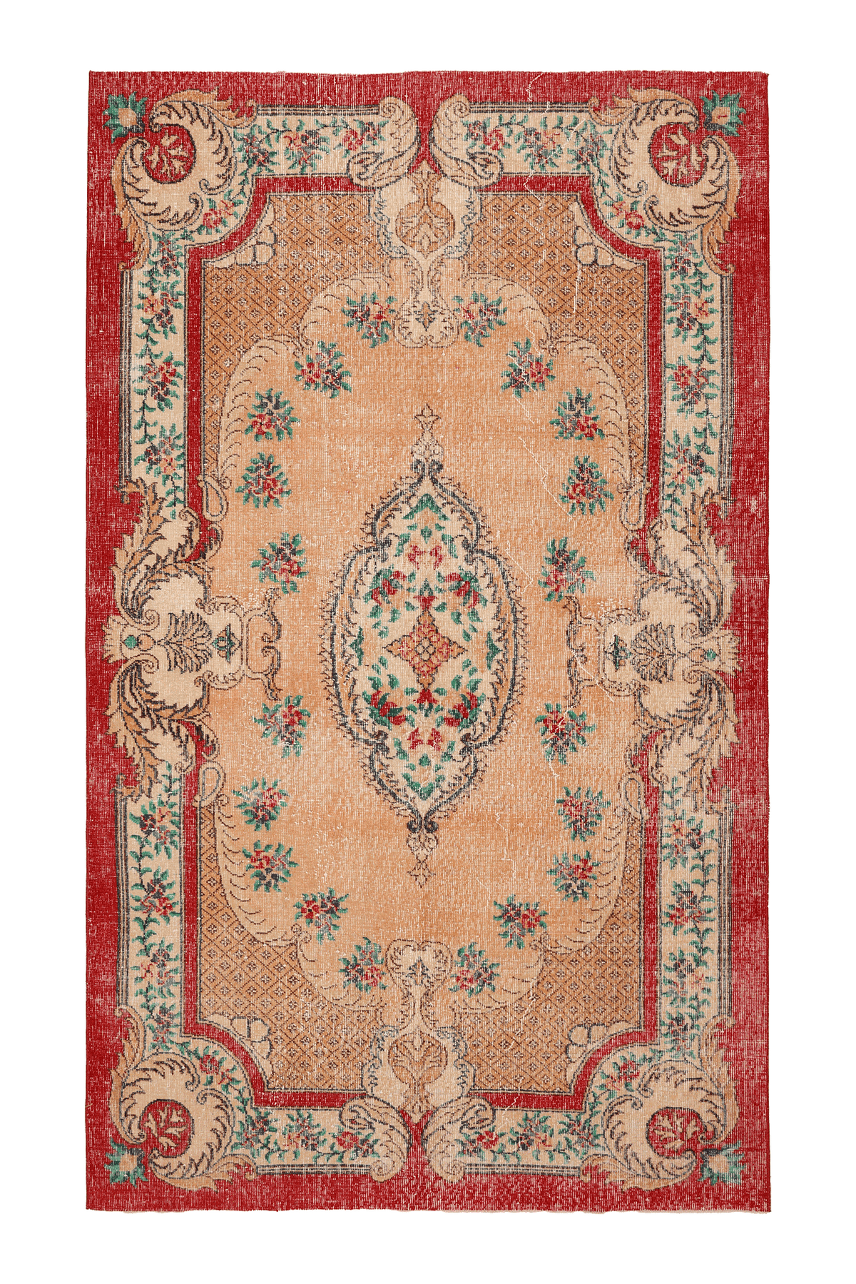 Vintage Isparta Turkish Area Rug 5x9 ft — Orange & Red Floral