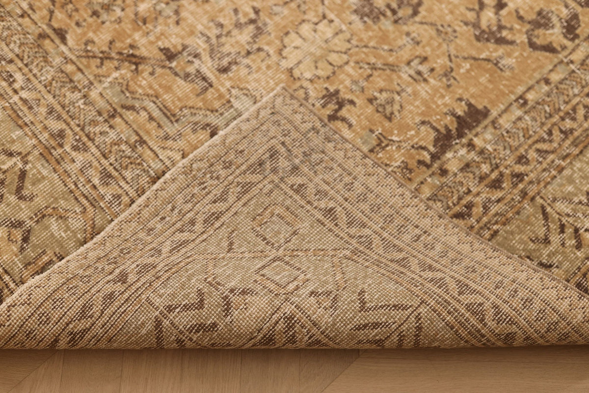 Vintage Isparta Turkish Area Rug 6x10 ft — Brown & Beige Floral