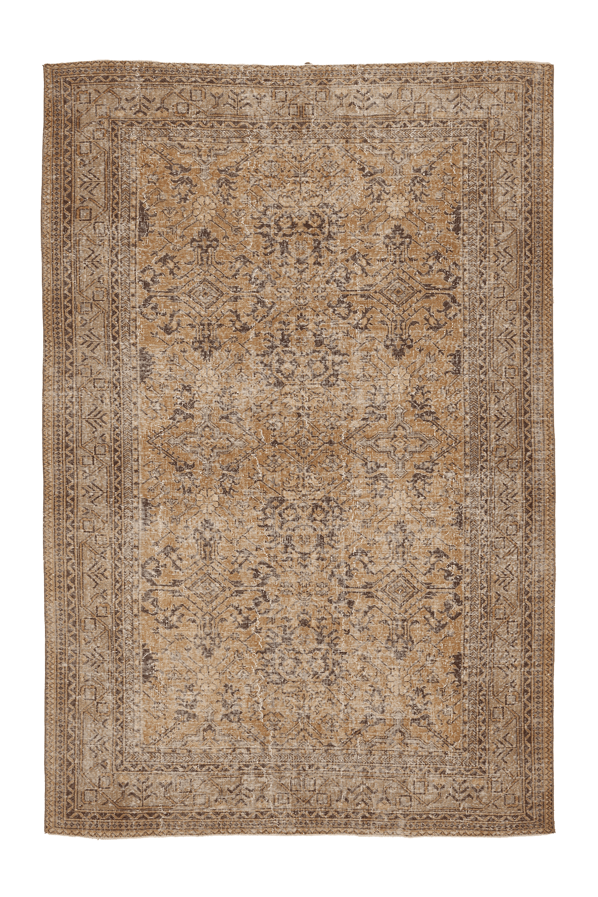 Vintage Isparta Turkish Area Rug 6x10 ft — Brown & Beige Floral