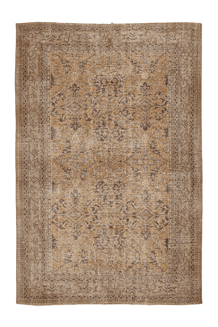Vintage Isparta Turkish Area Rug 6x10 ft — Brown & Beige Floral