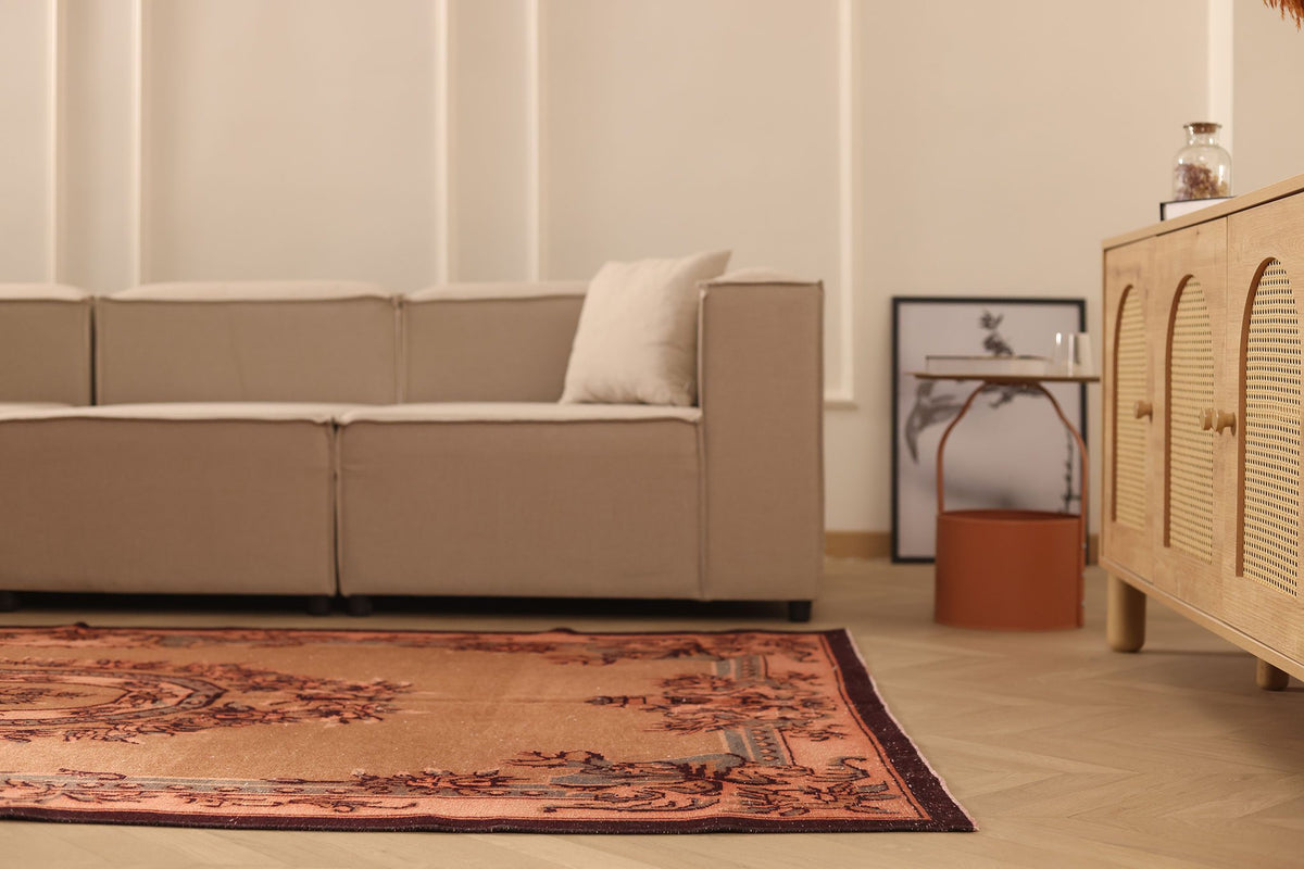 Vintage Isparta Turkish Area Rug 5x10 ft — Brown & Orange Floral