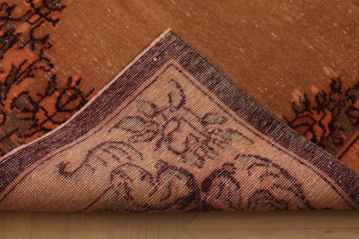 Vintage Isparta Turkish Area Rug 5x10 ft — Brown & Orange Floral