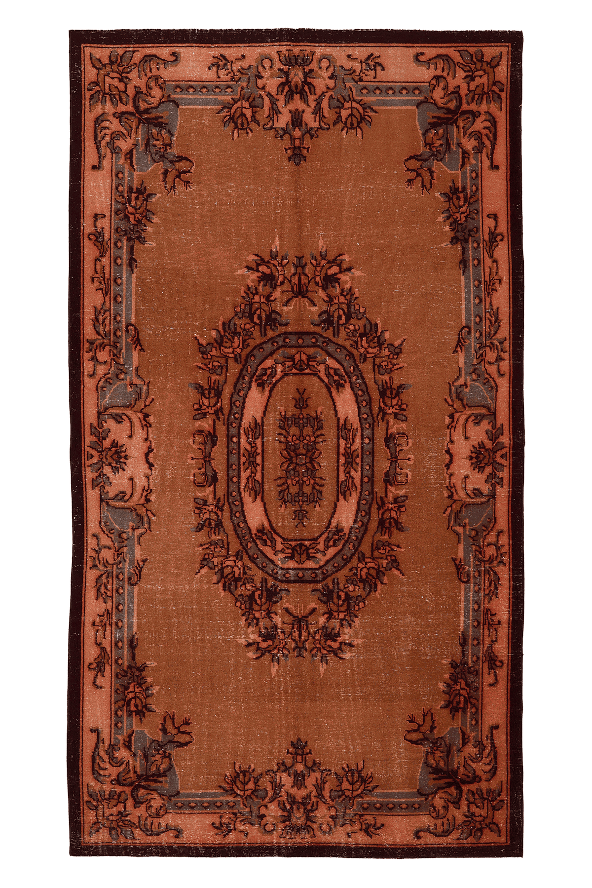 Vintage Isparta Turkish Area Rug 5x10 ft — Brown & Orange Floral