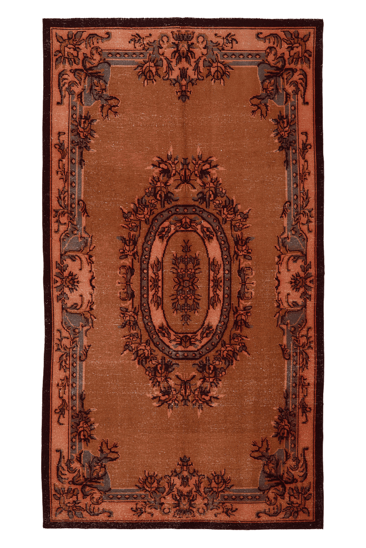 Vintage Isparta Turkish Area Rug 5x10 ft — Brown & Orange Floral