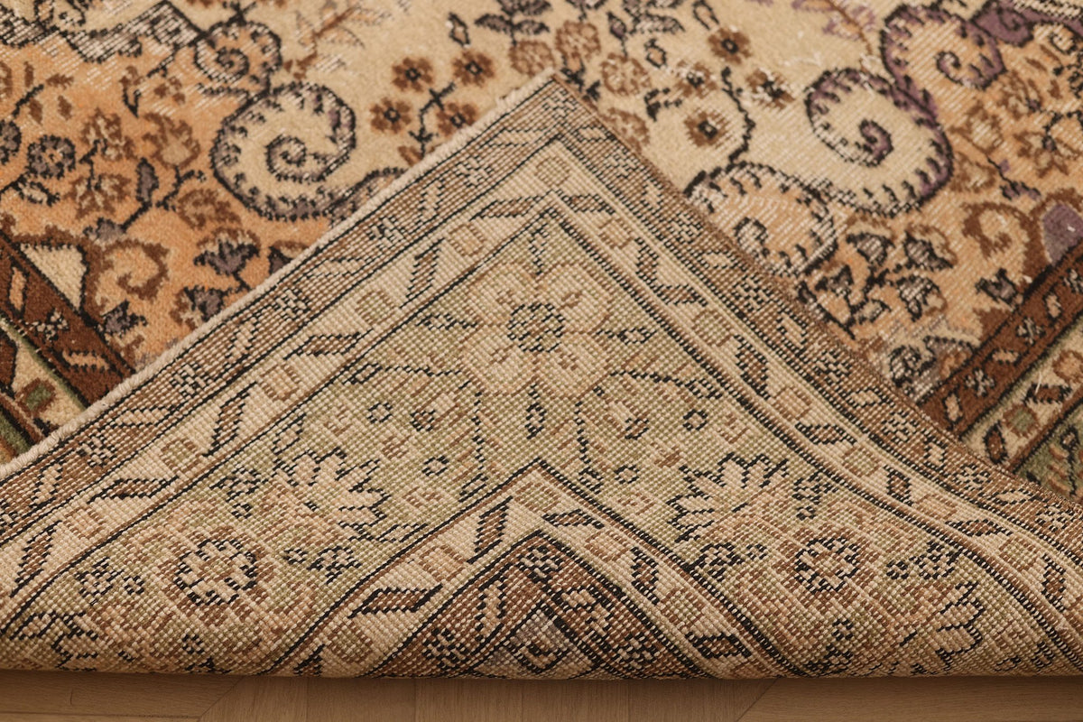 Vintage Isparta Turkish Area Rug 7x10 ft — Beige & Green Floral