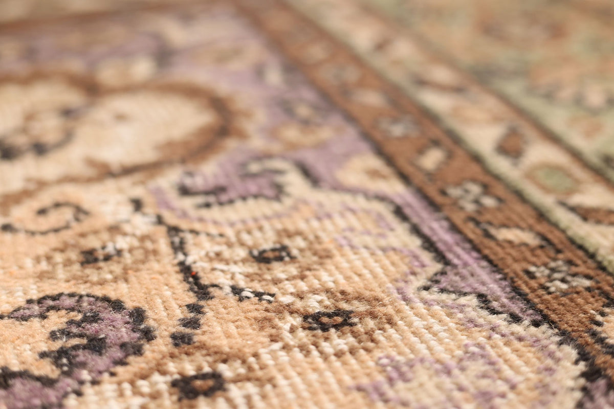 Vintage Isparta Turkish Area Rug 7x10 ft — Beige & Green Floral