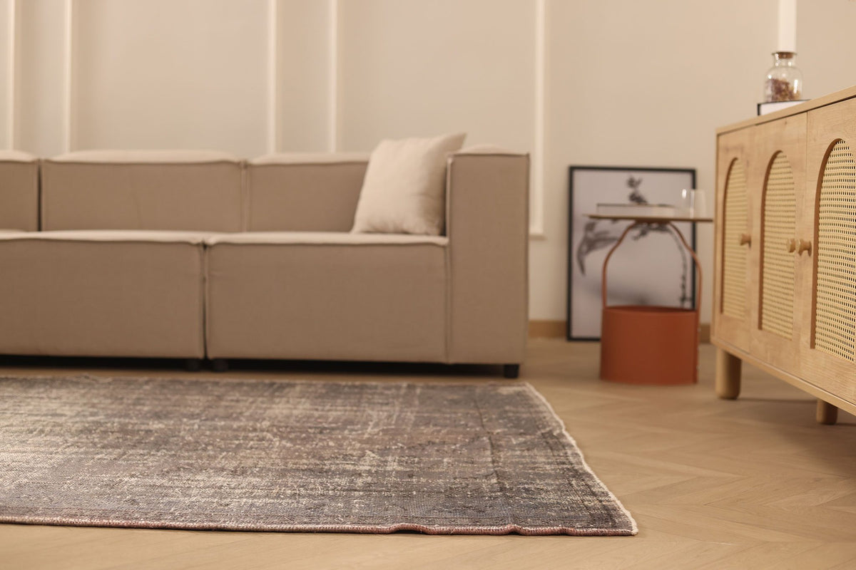 Vintage Isparta Turkish Area Rug 6x9 ft — Gray & Brown Overdyed