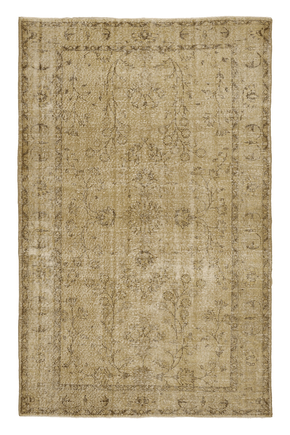 Vintage Isparta Turkish Area Rug 6x9 ft — Beige & Brown Floral