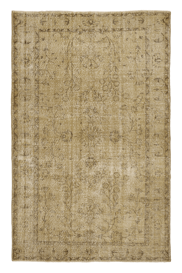 Vintage Isparta Turkish Area Rug 6x9 ft — Beige & Brown Floral